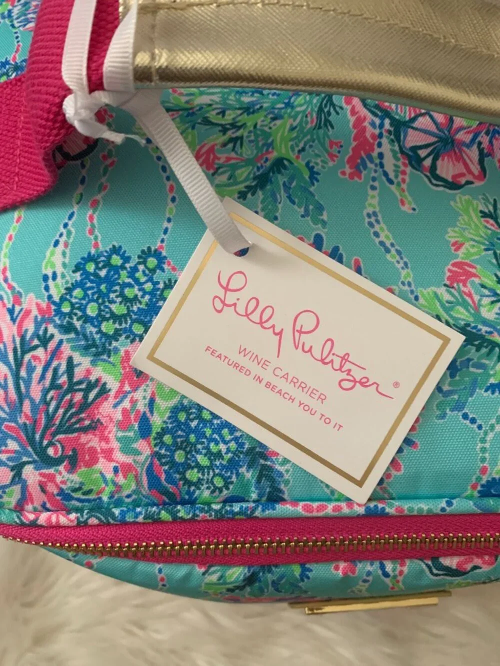 LILLY PULITZER Beach You to It Insulated Wine Carrier Tote Bag
